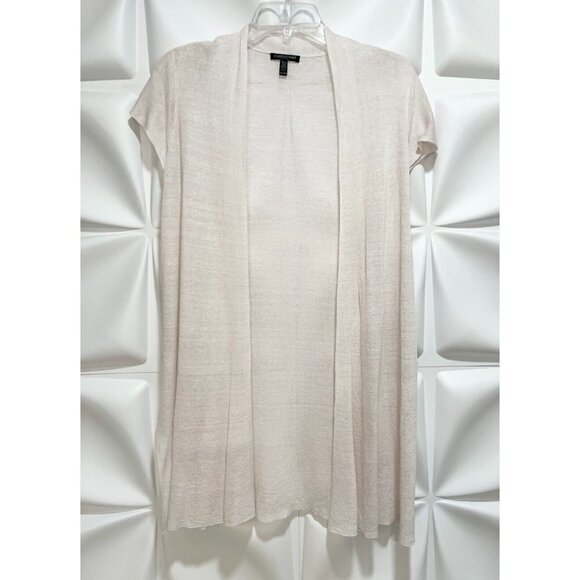 Eileen Fisher Sz PM Hemp Beige Off White  Sweater Duster Cardigan Short Sleeves - Picture 2 of 8